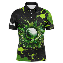 Load image into Gallery viewer, Mens golf polo shirts custom black and green watercolor golf tops for men, gift for golf lovers NQS7292