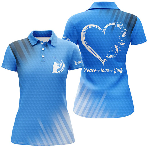 Custom name multi-color women golf polo shirts peace love golf, personalized best womens golf shirts NQS4355