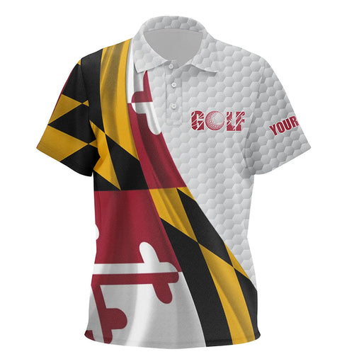 Maryland flag white golf ball skin Kid golf polo shirts custom name patriotic golf tops for Kids NQS6868