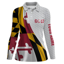 Load image into Gallery viewer, Maryland flag white golf ball skin Womens golf polo shirts custom name patriotic golf tops for women NQS6868