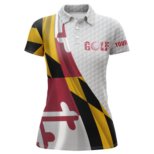 Maryland flag white golf ball skin Womens golf polo shirts custom name patriotic golf tops for women NQS6868