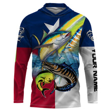 Load image into Gallery viewer, Mahi Mahi, Wahoo, Tuna fishing Texas flag UV protection Customize name long sleeves UPF 30+ personalized fishing gift NQS1971