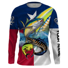 Load image into Gallery viewer, Mahi Mahi, Wahoo, Tuna fishing Texas flag UV protection Customize name long sleeves UPF 30+ personalized fishing gift NQS1971