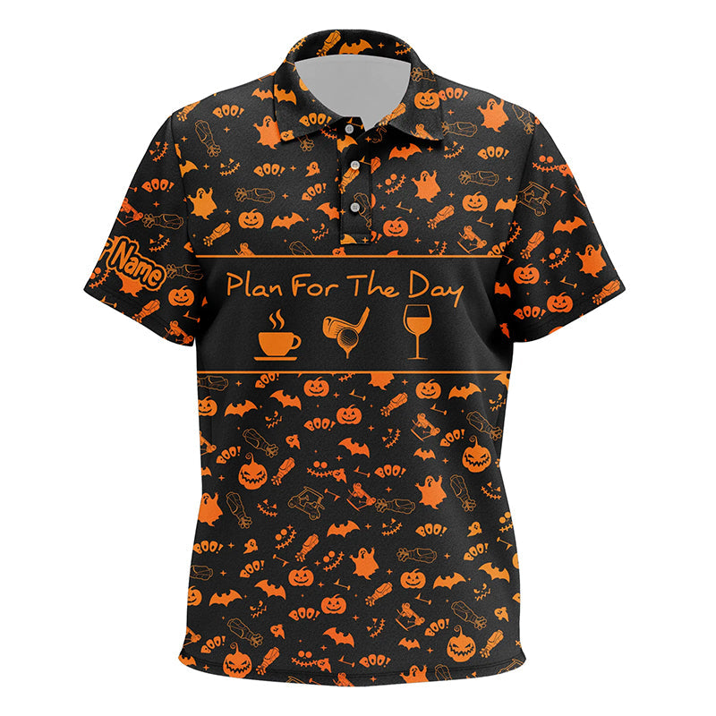 Black orange Halloween background custom Kids golf polo shirts plan for the day coffee golf wine NQS6396