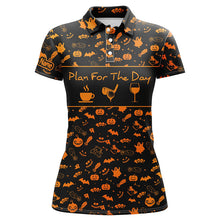 Load image into Gallery viewer, Black orange Halloween background custom Women golf polo shirt plan for the day coffee golf wine NQS6396