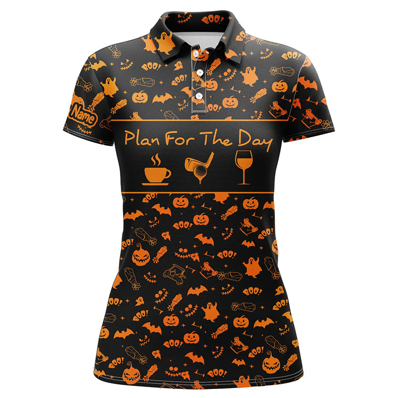 Black orange Halloween background custom Women golf polo shirt plan for the day coffee golf wine NQS6396