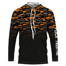 Load image into Gallery viewer, Fishing black orange camouflage UV long sleeve, hooded camo shirts Custom fishing apparel NQS2514