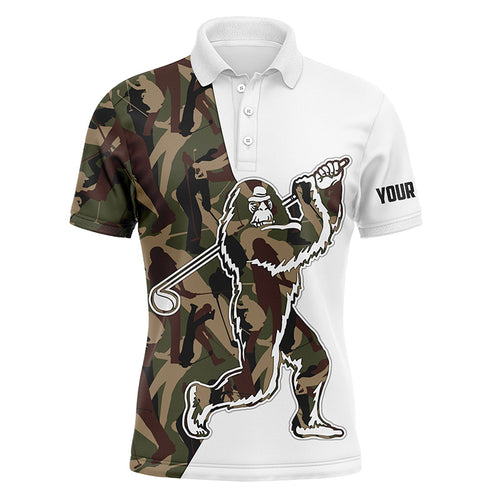 Funny Bigfoot Golf polo shirts golf camo pattern custom name sasquatch playing golf apparel NQS3936