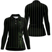 Load image into Gallery viewer, Personalized golf polo shirt for women custom green stripes black golf tops womens, golf gift for girl NQS7307