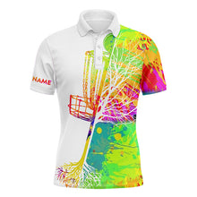 Load image into Gallery viewer, Mens disc golf polo shirt custom name watercolor disc golf basket, personalized disc golf shirts NQS4574