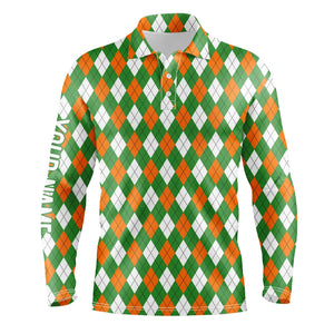 Mens golf polo shirts custom green, orange, white St. Patricks day Argyle plaid pattern golf shirts NQS4763