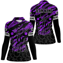 Load image into Gallery viewer, Personalized Skull Bowling polo Shirt for women Custom Team's Name Purple camo Bowler Jerseys NQS7322