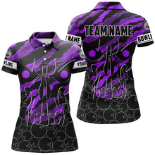 Load image into Gallery viewer, Personalized Skull Bowling polo Shirt for women Custom Team's Name Purple camo Bowler Jerseys NQS7322