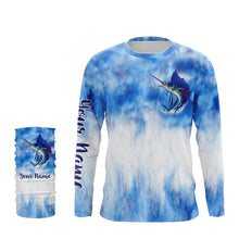 Load image into Gallery viewer, Sailfish saltwater fishing blue sea camo Custom Name sun protection UPF long sleeves fishing shirts NQS3511