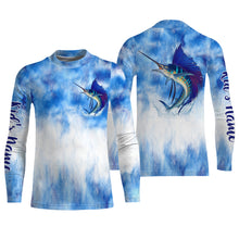 Load image into Gallery viewer, Sailfish saltwater fishing blue sea camo Custom Name sun protection UPF long sleeves fishing shirts NQS3511