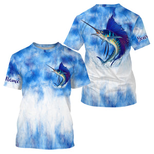 Sailfish saltwater fishing blue sea camo Custom Name sun protection UPF long sleeves fishing shirts NQS3511