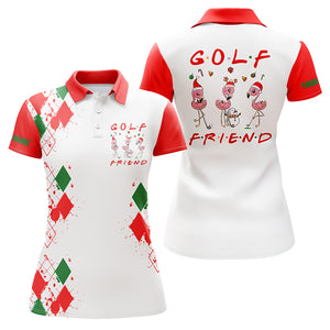 Funny Christmas golf shirt custom name women golf polo shirt - Flamingo golf friend Christmas gifts NQS4151