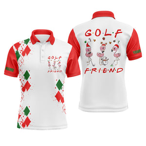 Funny Christmas golf shirt custom name Mens golf polo shirt - Flamingo golf friend Christmas gifts NQS4151