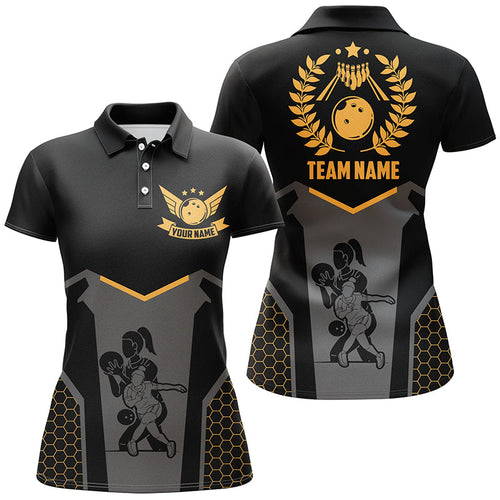 Black Bowling Jersey For Women Custom Retro Bowling Polo Shirt For Team Bowlers | Yellow NQS6673