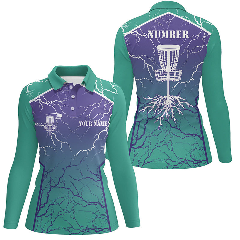Womens Disc golf polo shirt lightning thunder custom disc golf jerseys, disc golf shirt | Turquoise NQS6682