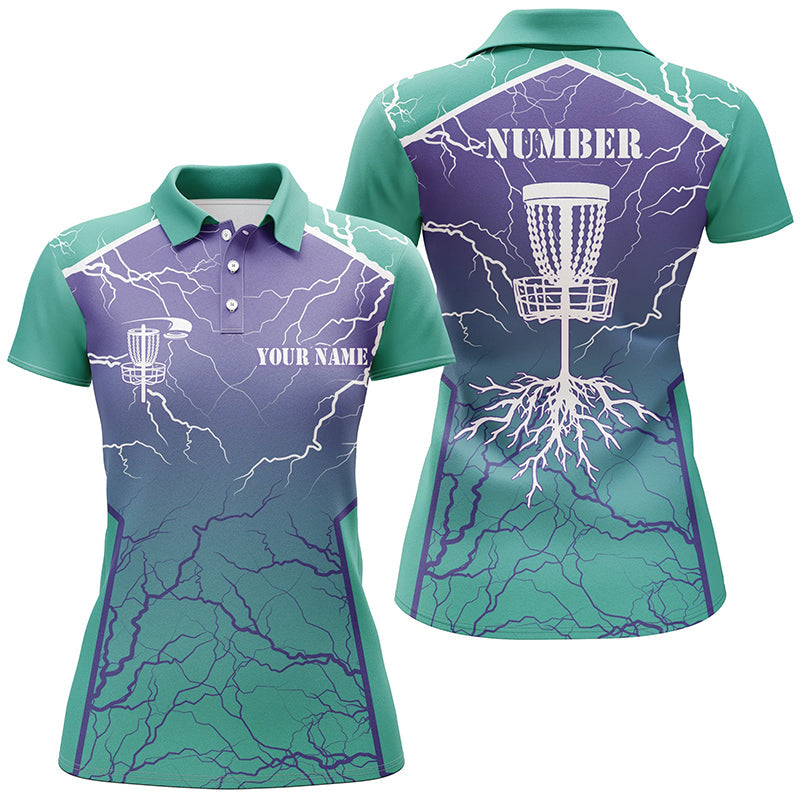 Womens Disc golf polo shirt lightning thunder custom disc golf jerseys, disc golf shirt | Turquoise NQS6682