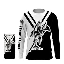 Load image into Gallery viewer, Bowfishing shirts fish skeleton black &amp; white Custom Name long sleeve UV protection fishing shirts NQS3651