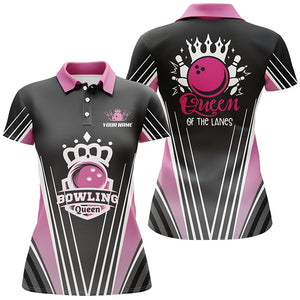 Personalized Short Sleeve polo bowling shirts for women, Custom pink bowling queen, queen of the lanes NQS4607
