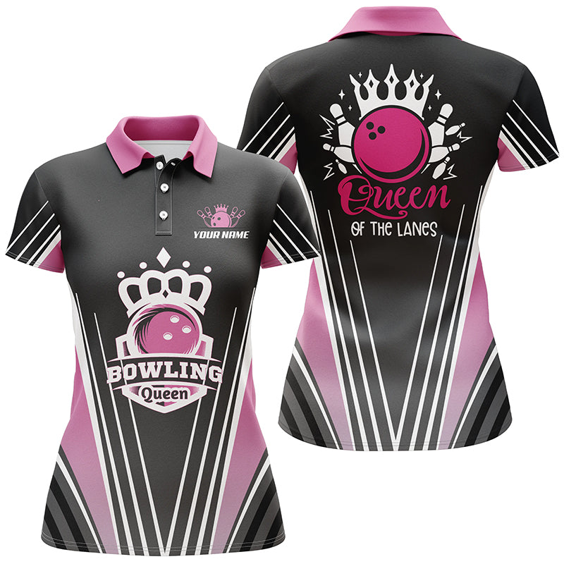Personalized Short Sleeve polo bowling shirts for women, Custom pink bowling queen, queen of the lanes NQS4607