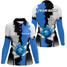 Load image into Gallery viewer, Black white bowling fire league jerseys custom Women Bowling Polo Shirts, gifts for bowler | Blue NQS7189