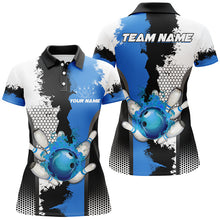Load image into Gallery viewer, Black white bowling fire league jerseys custom Women Bowling Polo Shirts, gifts for bowler | Blue NQS7189