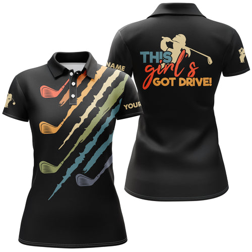 This Girl's Got Drive vintage black women's Golf polo shirts custom name golfing gift, gift for golfer NQS3515