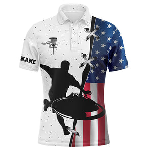 Mens disc golf polo shirt American flag custom name disc golf team shirt, disc golf gifts NQS4615