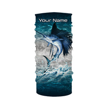 Load image into Gallery viewer, Sailfish fishing blue sea water camo Custom Name performance long sleeve fishing shirts uv protection NQS3663