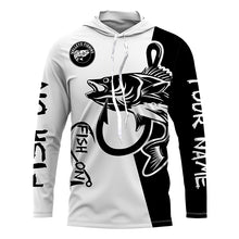 Load image into Gallery viewer, Walleye fishing tattoo fish on black white UV protection Customize name long sleeves fishing shirts NQS4216