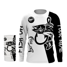 Load image into Gallery viewer, Walleye fishing tattoo fish on black white UV protection Customize name long sleeves fishing shirts NQS4216