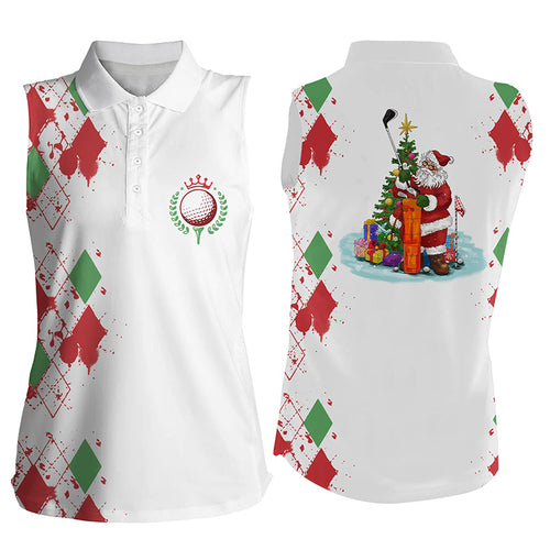 Christmas Womens sleeveless polos shirt Christmas Santa Claus white golf shirt for ladies golf jersey NQS6914
