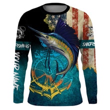 Load image into Gallery viewer, Sailfish fishing American flag patriotic Custom upf fishing Shirts jersey, custom fishing shirts NQS3115