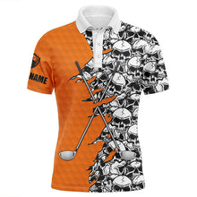 Load image into Gallery viewer, Mens golf tops polo orange pattern Halloween skull golf clubs custom golf performance shirts for men NQS6244