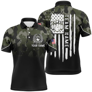 Black green camo Mens polo bowling shirts Custom American flag patriotic bowling team league jerseys NQS6263