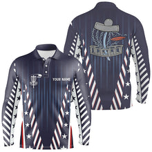 Load image into Gallery viewer, Mens disc golf polo shirts custom red white and blue stars disc golf basket team disco golf outfit NQS6267