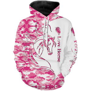 Love Horse tattoo pink camo Customize Name 3D All Over Printed Shirts Personalized gift for horse lovers NQS2434