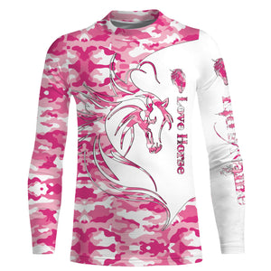 Love Horse tattoo pink camo Customize Name 3D All Over Printed Shirts Personalized gift for horse lovers NQS2434