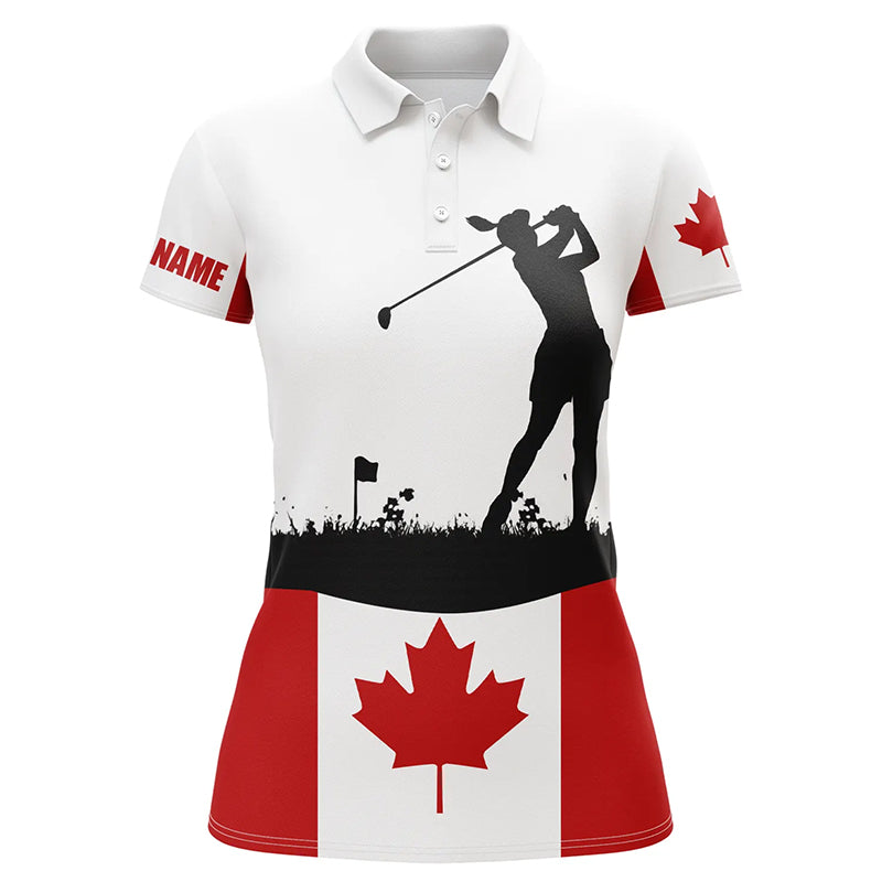 Womens golf polo shirt custom Canadian flag patriotic golf shirt for women, golfing attire female NQS6746