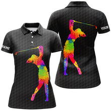 Load image into Gallery viewer, Black &amp; white women golf polo shirt Custom name watercolor, golf gifts for women NQS3696