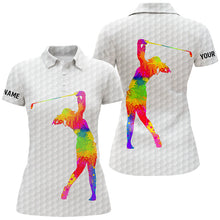 Load image into Gallery viewer, Black &amp; white women golf polo shirt Custom name watercolor, golf gifts for women NQS3696