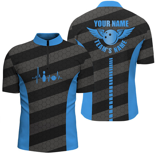 Men's bowling Quarter Zip shirts custom bowling team shirts for bowlers, team bowling jerseys | Blue NQS7220