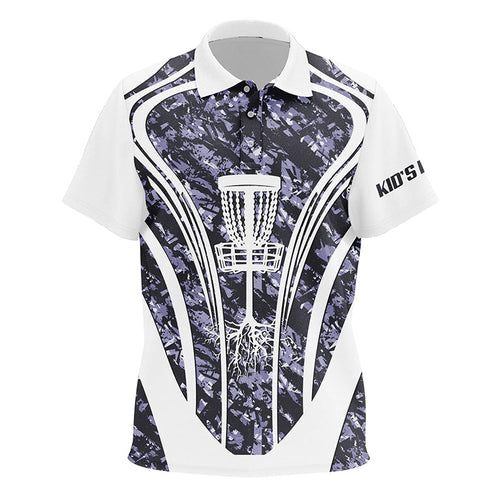 Kid golf polos shirt custom purple camo disc golf basket jersey, disc golf apparel NQS7225