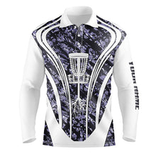 Load image into Gallery viewer, Mens golf polo shirts custom purple camo disc golf basket jersey, disc golf apparel NQS7225