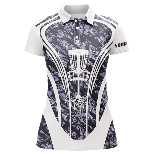 Womens golf polos shirts custom purple camo disc golf basket jersey, disc golf apparel NQS7225
