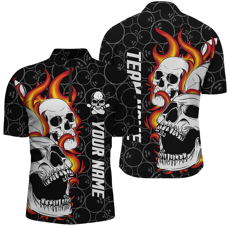 Black camo Bowling Quarter Zip shirts for men custom flame skull Bowling team league jerseys NQS6495